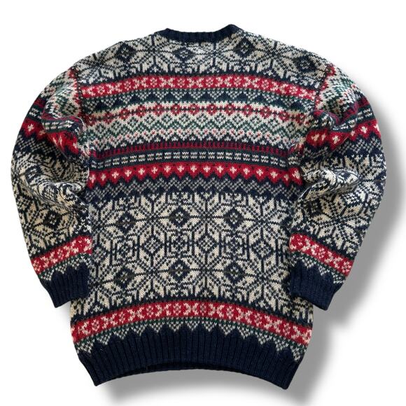 GH Bass and Co Sweater Fair Isle Shetland Wool Heavyweight Multicolor Nordic L - Picture 14 of 15